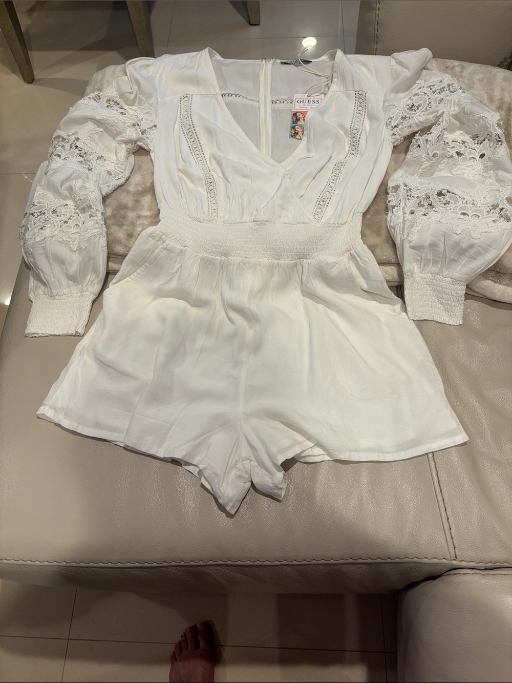 Guess White Lace-Trim Summer Romper